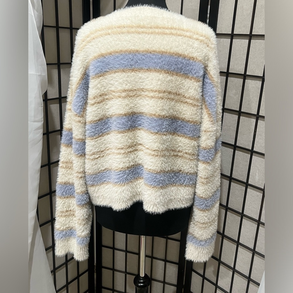 Cozy Striped Fuzzy TEDDY Sweater BY VICI, CASUAL RELAXED, OVERSIZED, SIZE XL - Picture 8 of 11